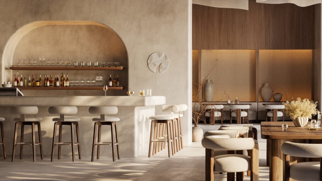 Auro Bar Stools in a high-end contemporary bar design.