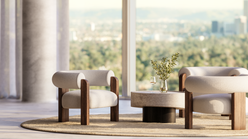 The cénic atmosphere of the Sentta stand at Salone del Mobile 2026, featuring the new Vellure, Floow, Avoria, and Kado armchairs during the exclusive April 23 event.